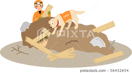 Disaster relief crew and disaster rescue dog
