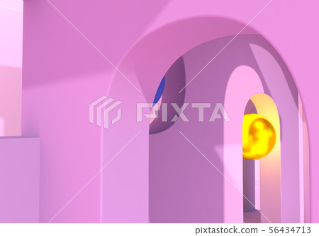 Abstract background with pink arches and ball. 3D illustration 56434713