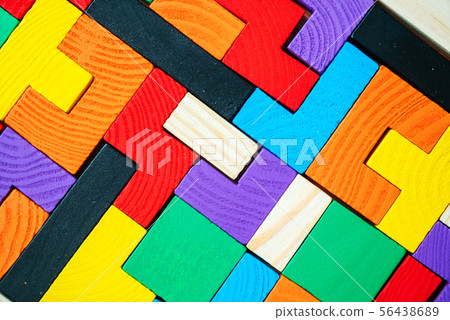Tetris toy wooden blocks closeup 56438689