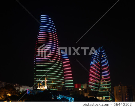 Night view of Frame Towers_Baku_Azerbaijan 56440102