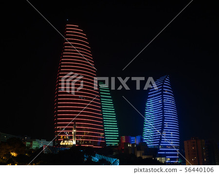 Night view of Frame Towers_Baku_Azerbaijan Night view of Frame Towers_Baku_Azerbaijan 56440106