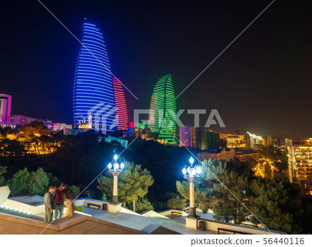 Night view of Frame Towers_Baku_Azerbaijan Night view of Frame Towers_Baku_Azerbaijan 56440116