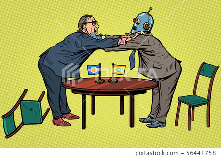 man versus robot. new technologies and progress concept. Fight opponents 56441758