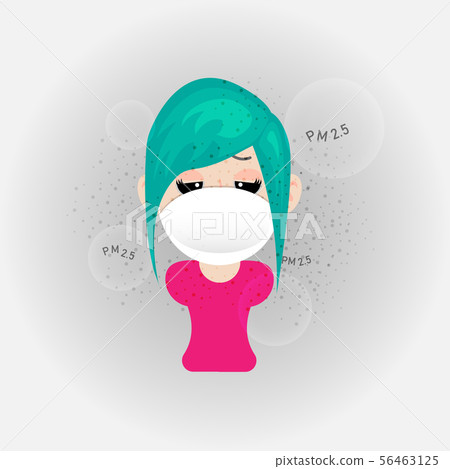 Cartoon woman is wearing n95 mask to protect 56463125
