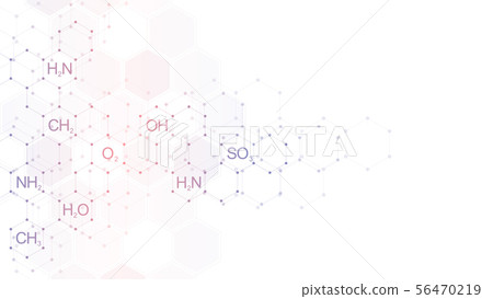 Abstract chemistry pattern on clean white background with chemical formulas and molecular structures 56470219
