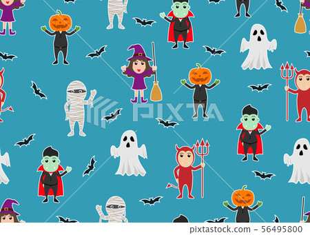 Seamless pattern of character cartoon Halloween - Stock Illustration ...