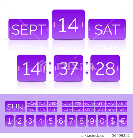 Violet flat countdown timer with numbers and calendar isolated Violet flat countdown timer with numbers and calendar isolated 56499291