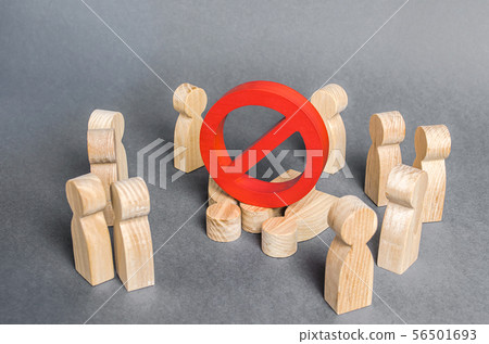 Crowd looks at crushed people by a NO symbol 56501693