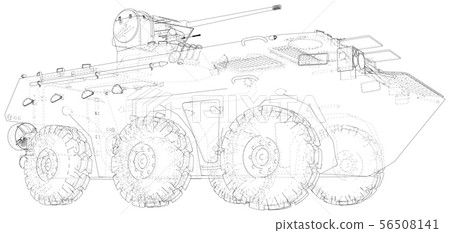 Military machine technical wire-frame. EPS10 format. Vector created of 3d 56508141