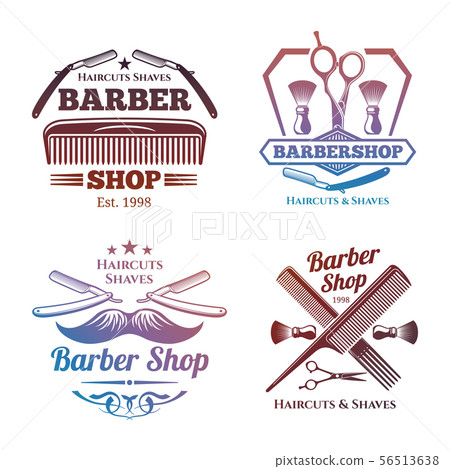 Bright barber shop emblems - men haircute salon labels design Bright barber shop emblems - men haircute salon labels design 56513638