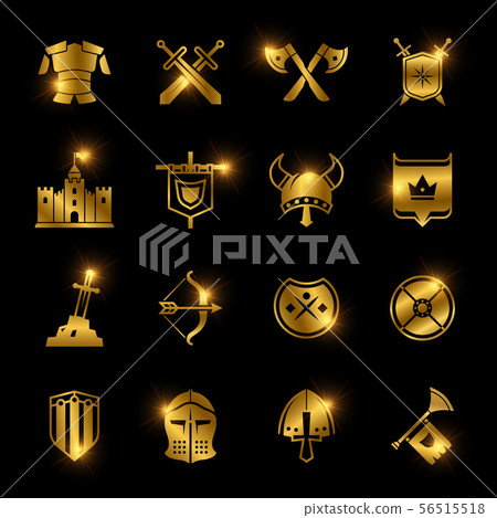 Medieval warriors shield and sword vector icons Medieval warriors shield and sword vector icons 56515518