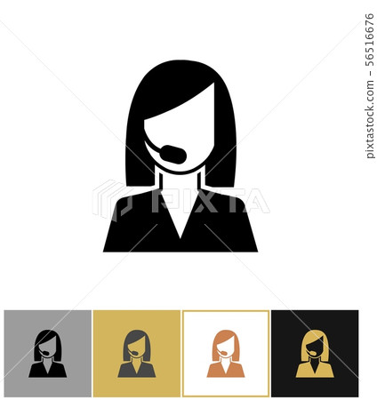 Operator icon. Call center secretary, sales agent or telephone assistant pictogram on gold and white 56516676