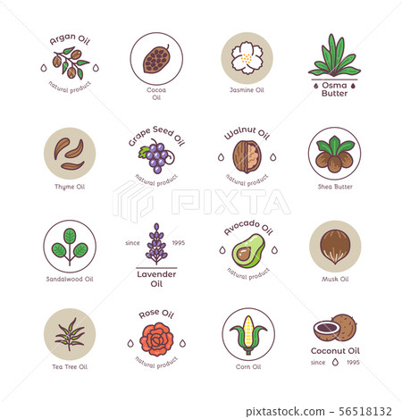 Skincare and beauty organic cosmetics oil vector line emblems and logos 56518132