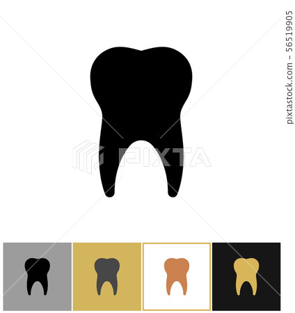 Tooth icon, dental teeth silhouette symbol on gold and white background 56519905