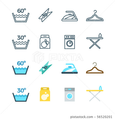 Housework and laundry washing line and flat icons Housework and laundry washing line and flat icons 56520201