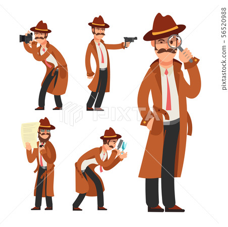 Cartoon private detective. Police inspector vector character set 56520988