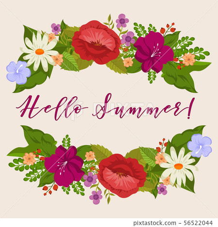 Hello summer background with cartoon flowers 56522044