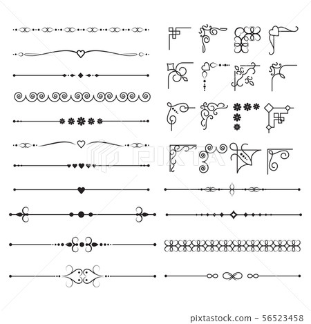 Retro victorian swirly borders and ornamental corners vector elements for vintage frames design Retro victorian swirly borders and ornamental corners vector elements for vintage frames design 56523458