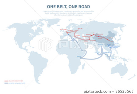 Asia and Europe international transit way. Chinese transport new silk road. Export and import path 56523565