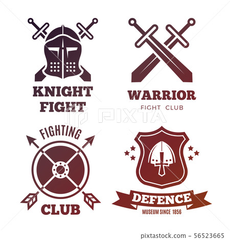 Vintage medieval warrior emblems isolated on white background Vintage medieval warrior emblems isolated on white background 56523665