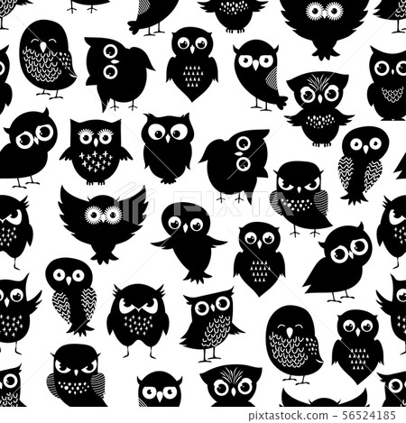 Cartoon owl seamless pattern. Black cute night birds texture Cartoon owl seamless pattern. Black cute night birds texture 56524185