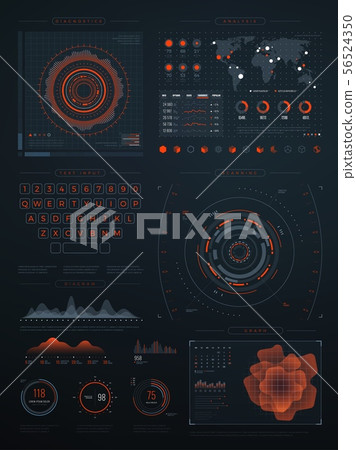 Digital futuristic hud virtual interface. Vector technology screen with data graphs Digital futuristic hud virtual interface. Vector technology screen with data graphs 56524350
