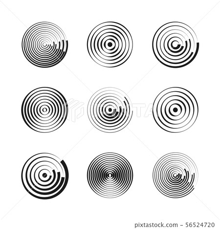 Concentric circles abstract geometric vector patterns. Circular shapes and round waves. Rings with 56524720