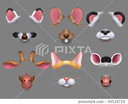 Cute animal ears and nose video effect filters. Funny animals faces masks for mobile phone vector Cute animal ears and nose video effect filters. Funny animals faces masks for mobile phone vector 56528729