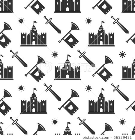Swords, medieval castle seamless pattern design Swords, medieval castle seamless pattern design 56529451