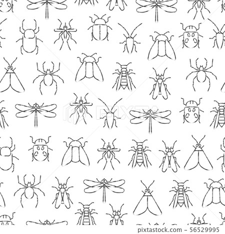 Pencil drawing insects seamless pattern. Wild nature seamless texture Pencil drawing insects seamless pattern. Wild nature seamless texture 56529995
