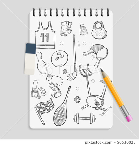 Doodle sport elements on realistic notebook Doodle sport elements on realistic notebook 56530023