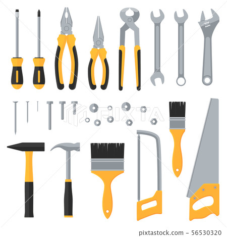 Construction hardware industrial tools vector flat icons Construction hardware industrial tools vector flat icons 56530320