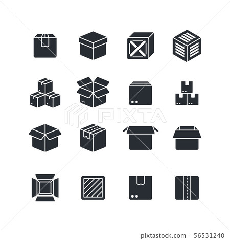 Open and closed box black silhouette icons isolated. Package vector symbols 56531240