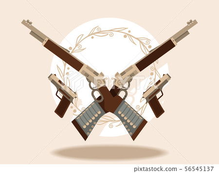 Wild west Guns and winchesters banner vector illustration. Automatic weapons, machine, pistolsrifle 56545137