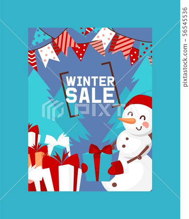 Winter sale poster vector illustration. Happy New Year card. Nature landscape with Christmas tree Winter sale poster vector illustration. Happy New Year card. Nature landscape with Christmas tree 56545536