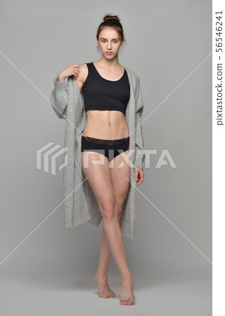 beautiful barefoot woman in underwear and grey beautiful barefoot woman in underwear and grey 56546241