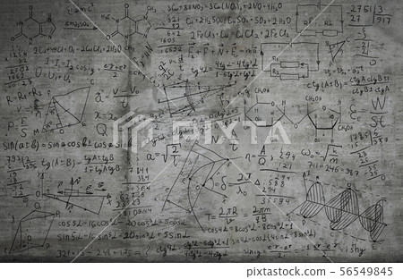 Maths and science sketches on a wall: creativity, ideas and science background 56549845