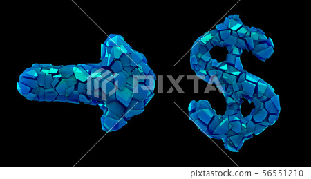Symbol collection arrow and dollar made of 3d render plastic shards blue color. Collection of Symbol collection arrow and dollar made of 3d render plastic shards blue color. Collection of 56551210