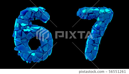 Number set 6, 7 made of 3d render plastic shards blue color. Number set 6, 7 made of 3d render plastic shards blue color. 56551261