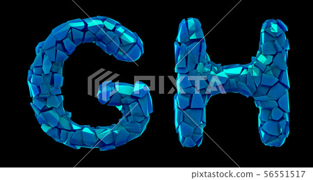 Letter set G, H made of 3d render plastic shards blue color. Letter set G, H made of 3d render plastic shards blue color. 56551517