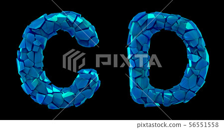 Letter set C, D made of 3d render plastic shards blue color. Letter set C, D made of 3d render plastic shards blue color. 56551558