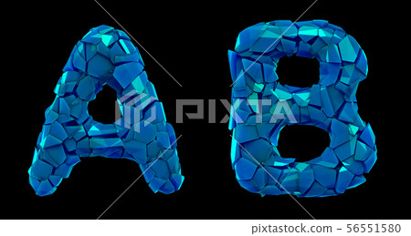 Letter set A, B made of 3d render plastic shards blue color. Letter set A, B made of 3d render plastic shards blue color. 56551580