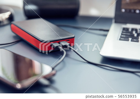 Close up to power bank USB-C ports 56553935