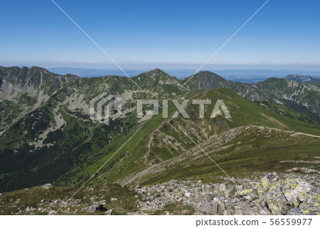 Beautiful mountain landscape of Western Tatra mountains or Rohace with hiking trail on ridge. Sharp 56559977