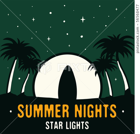 Vintage hand drawn surfing and travel concept for print. t-shirt. Beach with palm trees and moon 56568477
