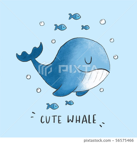 Cute Whale cartoon hand drawn style 56575466