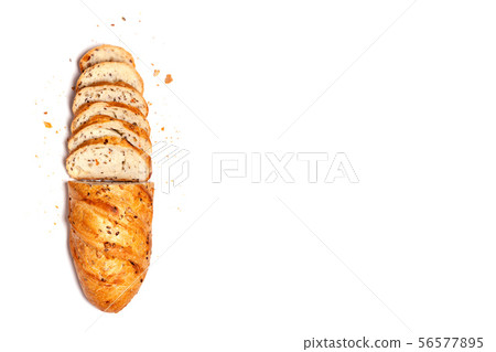 Top view from above - half sliced homemade wheat 56577895
