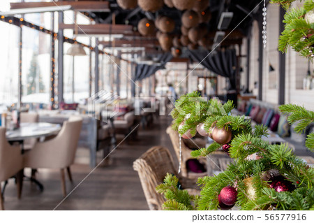 Closeup christmas new year decoration, fir spruce Closeup christmas new year decoration, fir spruce 56577916