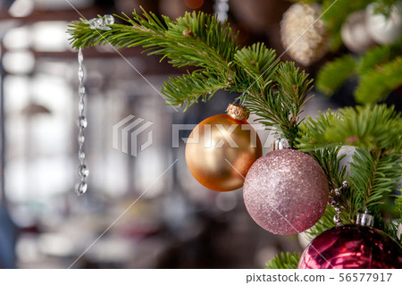 Closeup christmas new year decoration, fir spruce Closeup christmas new year decoration, fir spruce 56577917