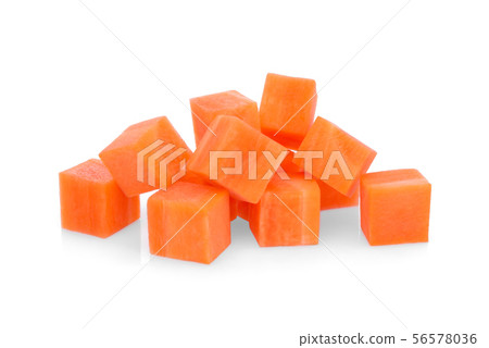 sweet carrot cubes isolated on the white sweet carrot cubes isolated on the white 56578036